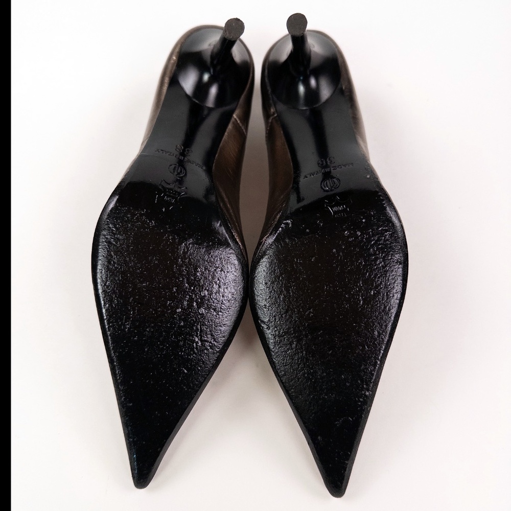 Barneys New York Audrey Dark Bronze Metallic Pointed Toe Pumps Made in Italy - Picture 7 of 8